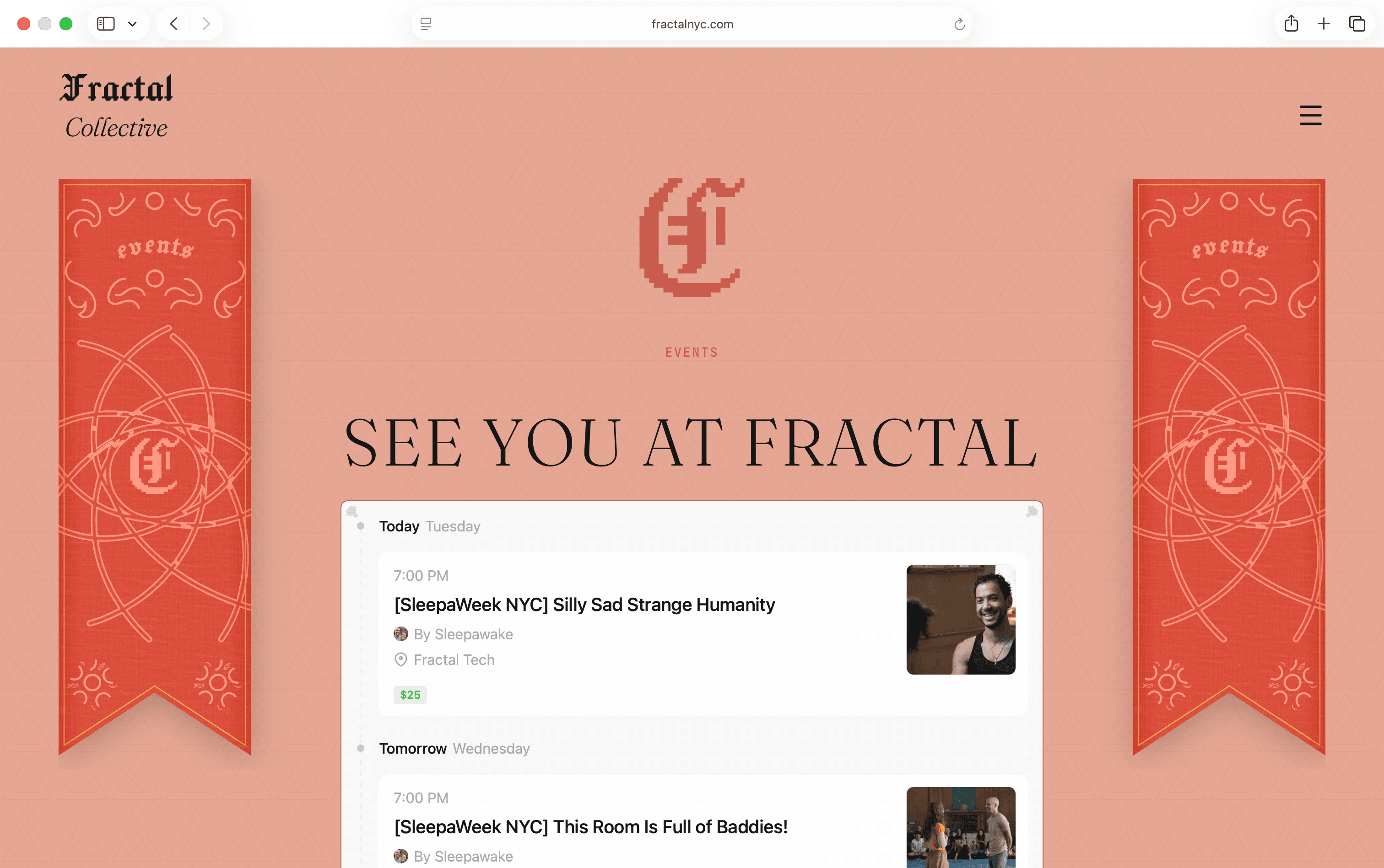 Fractal Events page in a Safari window shown in a MacBook frame