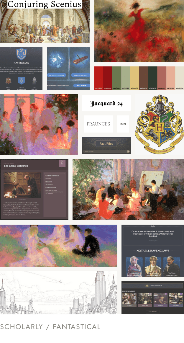 Scholarly fantastical concept moodboard